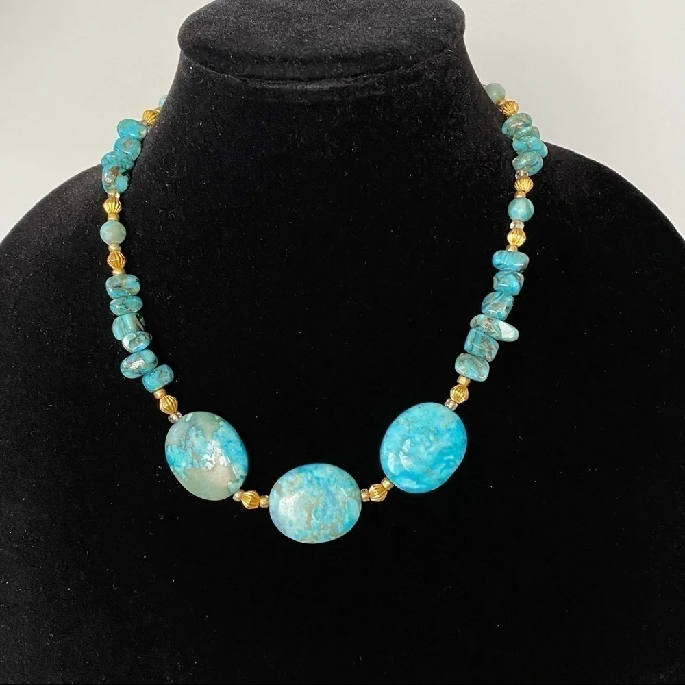 Necklace Vintage Artisan Faux Turquoise Southwestern Native Design 19”